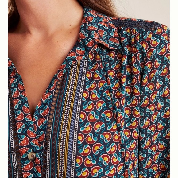 Maeve by Anthropologie Janice Peasant Blouse Floral Layered Boho Spring Size 2 - Picture 5 of 10